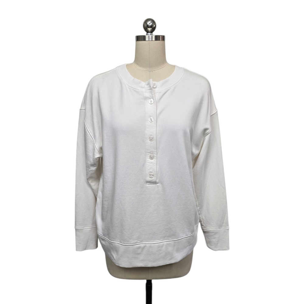 Athleta Balance Henley Sweatshirt White Long Sleeve Tencel Blend Womens Medium